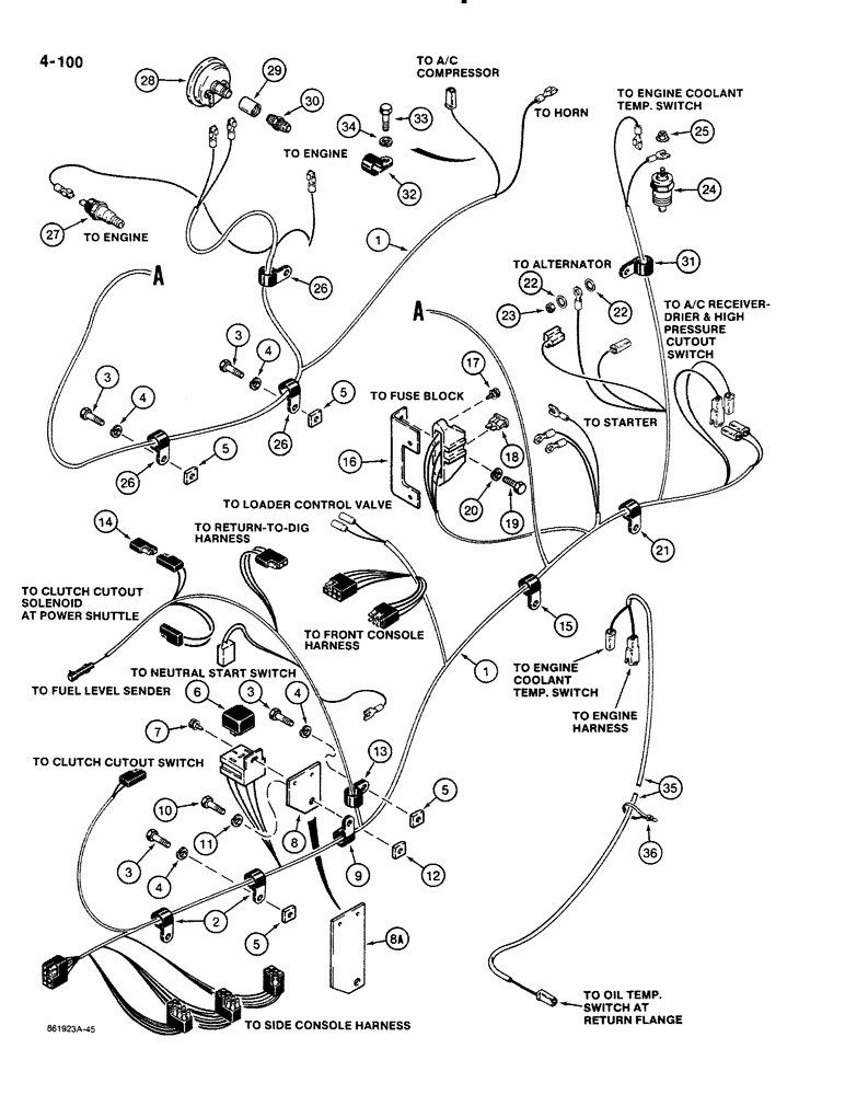 Схема запчастей Case 580K - (04-100) - ENGINE ELECTRICAL CIRCUIT, MODELS WITH FUSE BLOCK IN HARNESS (04) - ELECTRICAL SYSTEMS