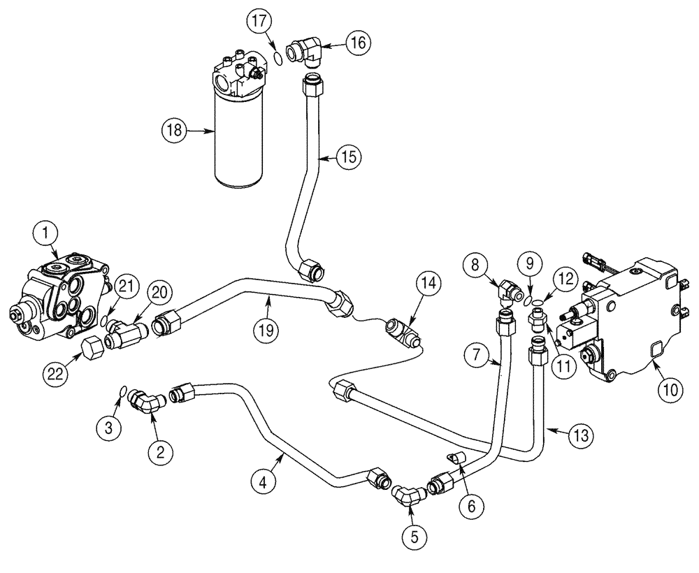 Схема запчастей Case 90XT - (06-07) - HYDROSTATICS AUXILIARY VALVE PLUMBING, N. AMERICAN MODELS JAF0320050-, EUROPEAN MODELS JAF0274262- (06) - POWER TRAIN