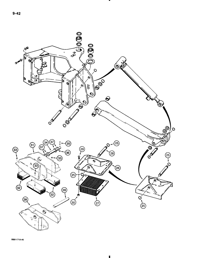 Схема запчастей Case 580K - (9-042) - BACKHOE MOUNTING FRAME AND STABILIZERS (09) - CHASSIS/ATTACHMENTS