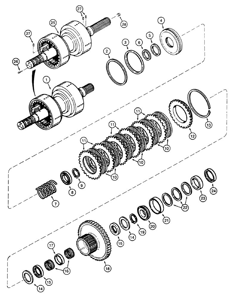 Схема запчастей Case 580SK - (6-12) - TRANSAXLE ASSEMBLY, POWER SHUTTLE, INPUT SHAFT AND FORWARD CLUTCH (06) - POWER TRAIN