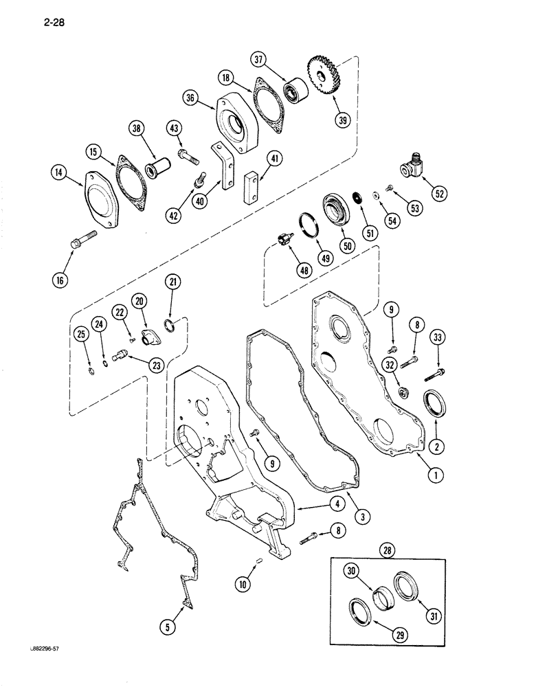 Схема запчастей Case 680K - (2-28) - FRONT GEAR COVER, 6T-590 ENGINE (02) - ENGINE