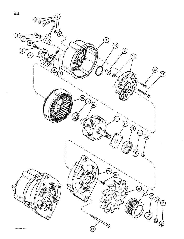 Схема запчастей Case 1085C - (4-04) - ALTERNATOR ASSEMBLY, 45 AMPERE - 24 VOLT (04) - ELECTRICAL SYSTEMS