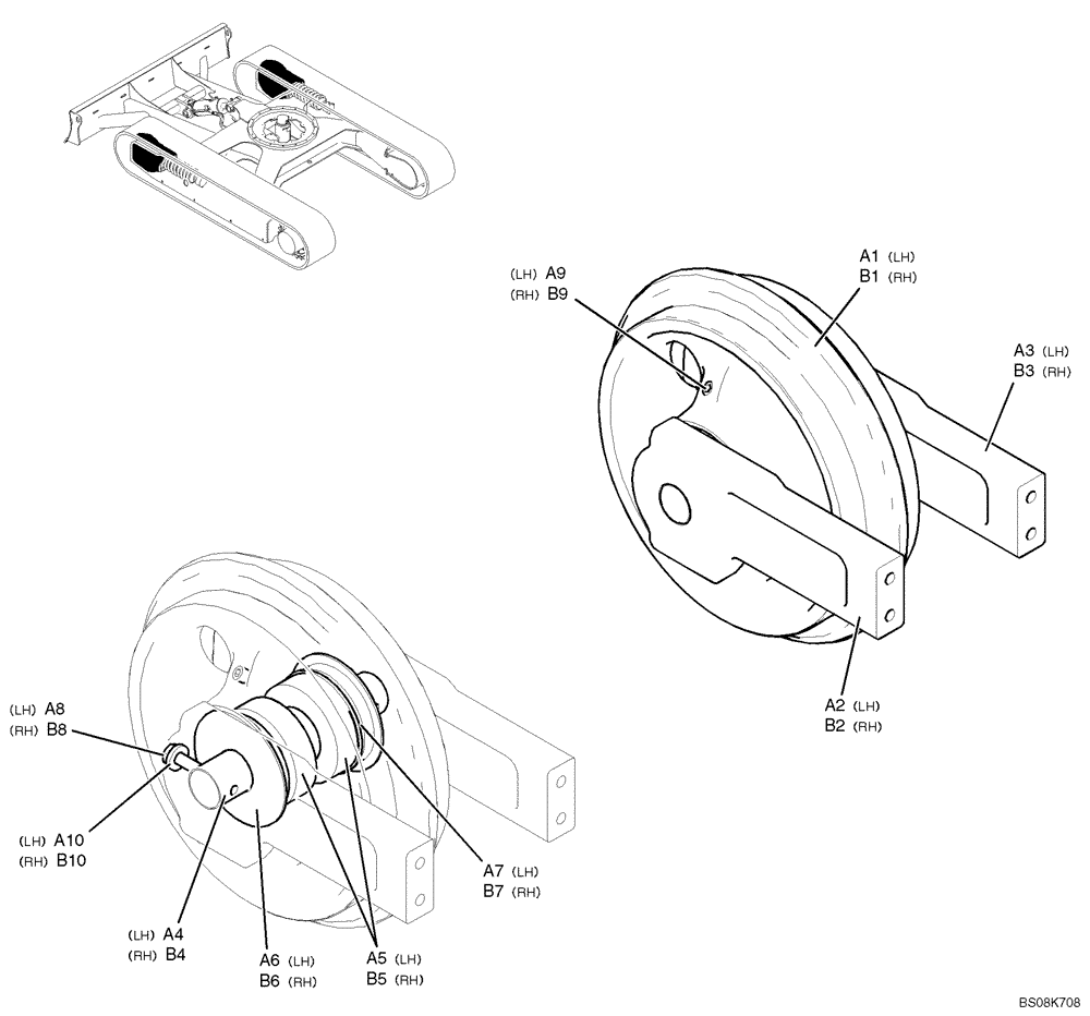 Схема запчастей Case CX27B BTW - (02-004) - IDLER ASSY (PV52D00013F1, PV52D00014F1) (48) - TRACKS & TRACK SUSPENSION