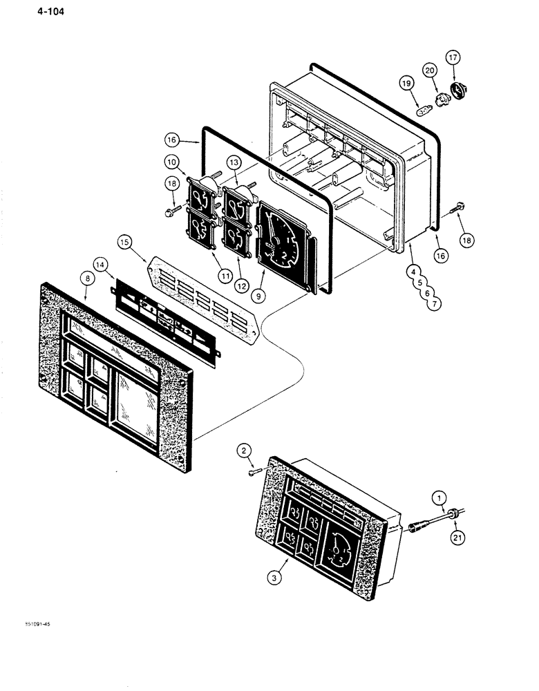 Схема запчастей Case 680K - (4-104) - INSTRUMENT CLUSTER, USED ON MODELS WITH 24 VOLT ELECTRICAL CIRCUIT (04) - ELECTRICAL SYSTEMS