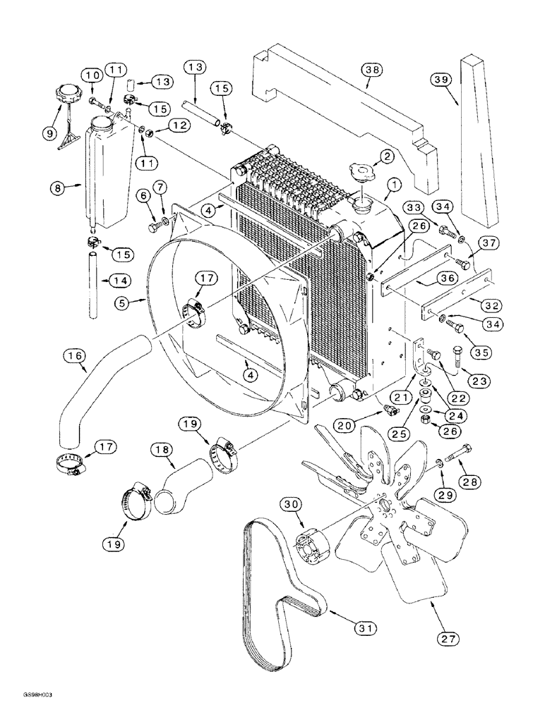 Схема запчастей Case 586E - (2-05) - RADIATOR, FAN AND MOUNTING PARTS, P.I.N. JJG0251722 AND AFTER (02) - ENGINE