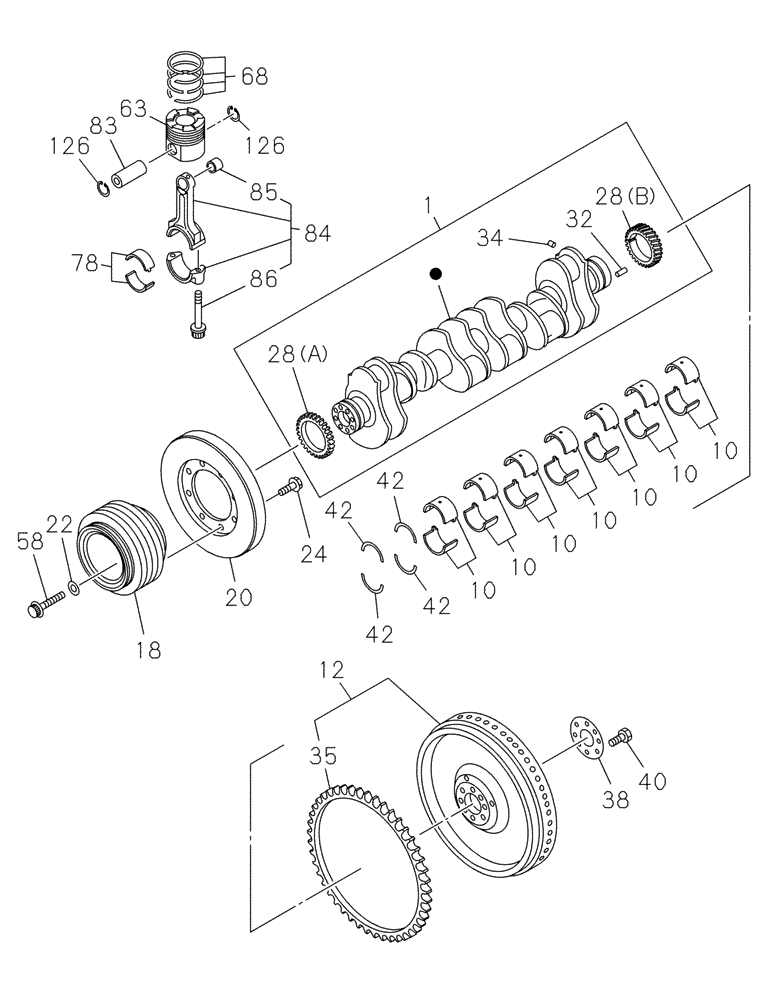 Схема запчастей Case CX470C - (02-015-01[01]) - PISTONS AND CRANKSHAFT (01) - ENGINE