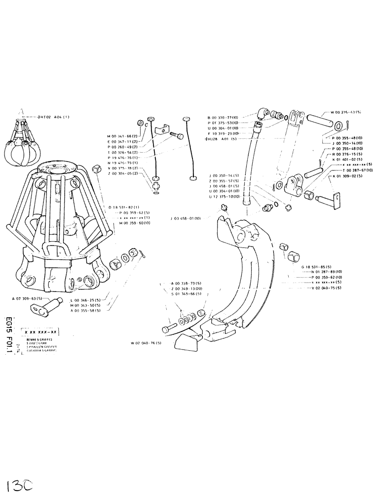 Схема запчастей Case SC150L - (130) - 5 TINES GRAB 