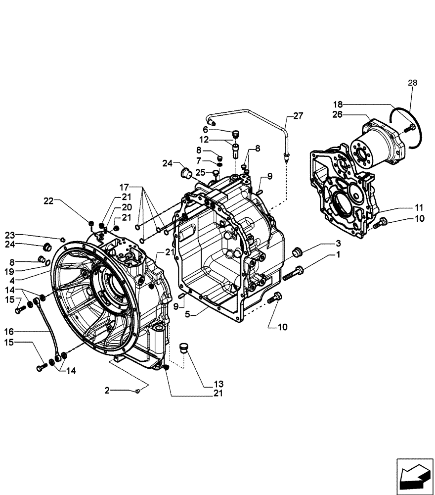 Схема запчастей Case 580SM - (21.112.01[02]) - TRANSMISSION, 2WD (580SM) - HOUSING (21) - TRANSMISSION