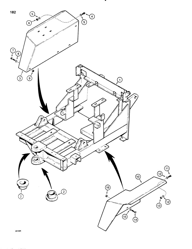 Схема запчастей Case P60 - (182) - FRONT FRAME AND FENDERS (39) - FRAMES AND BALLASTING