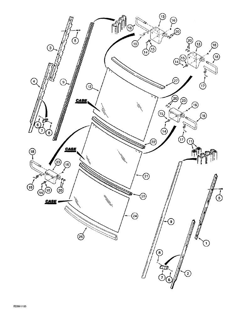 Схема запчастей Case 580SL - (9-122) - CAB REAR WINDOW (09) - CHASSIS/ATTACHMENTS