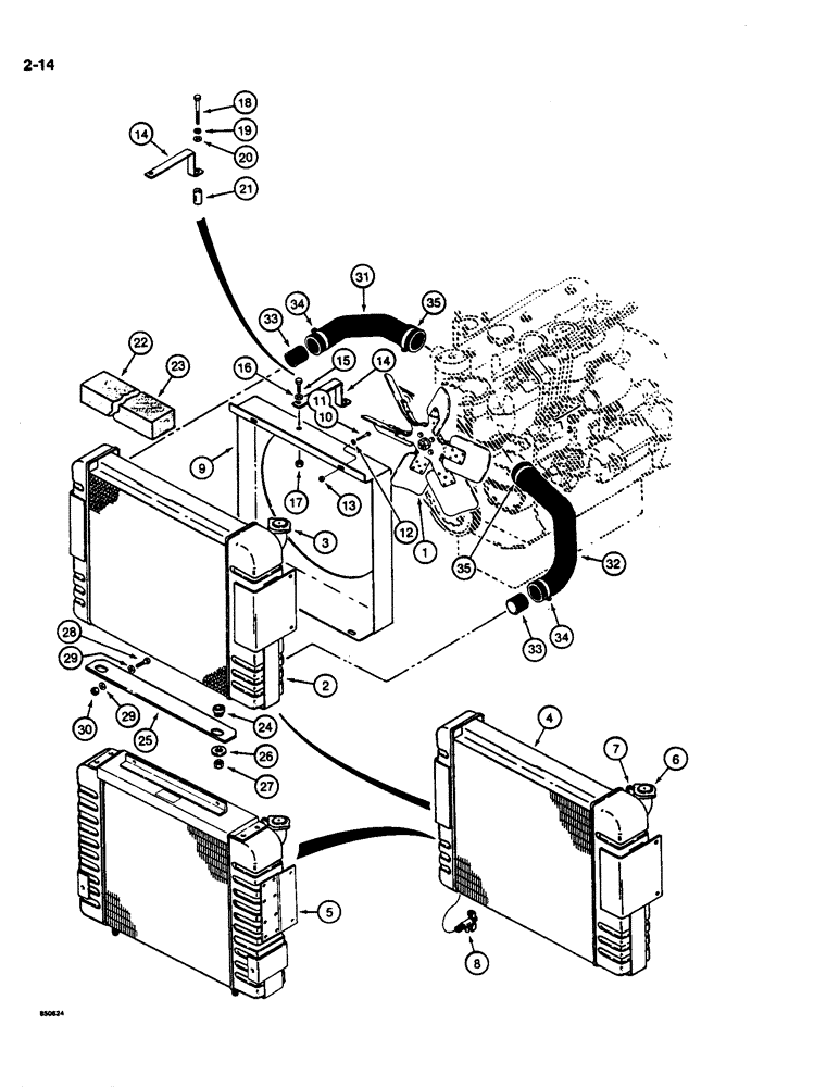 Схема запчастей Case DH4B - (2-14) - RADIATOR AND MOUNTING (02) - ENGINE