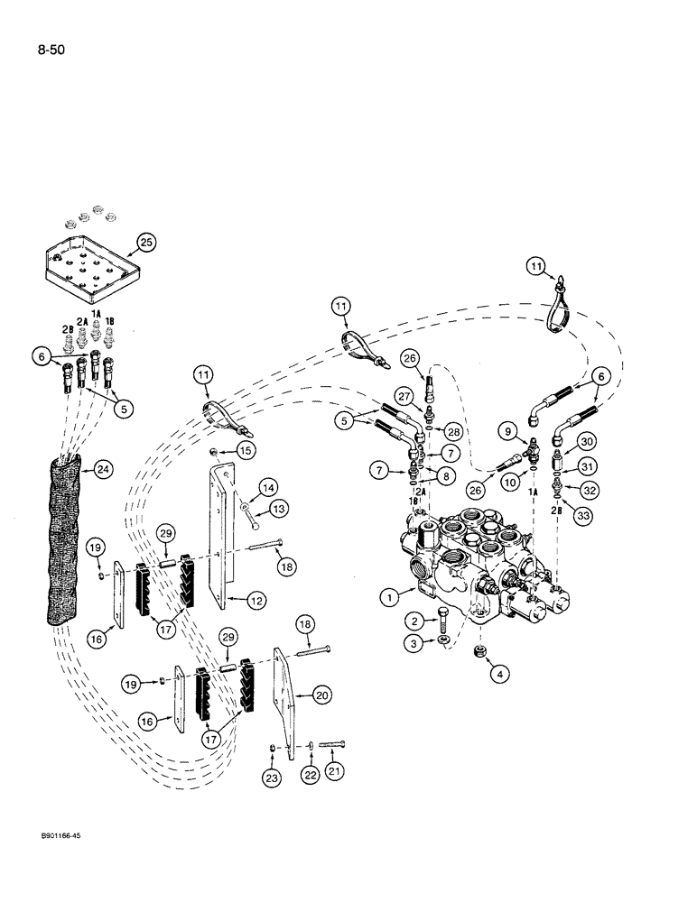 Схема запчастей Case 621 - (8-50) - REMOTE LOADER CONTROL CIRCUIT, HOSE SEPARATOR TO TWO SPOOL VALVE (08) - HYDRAULICS