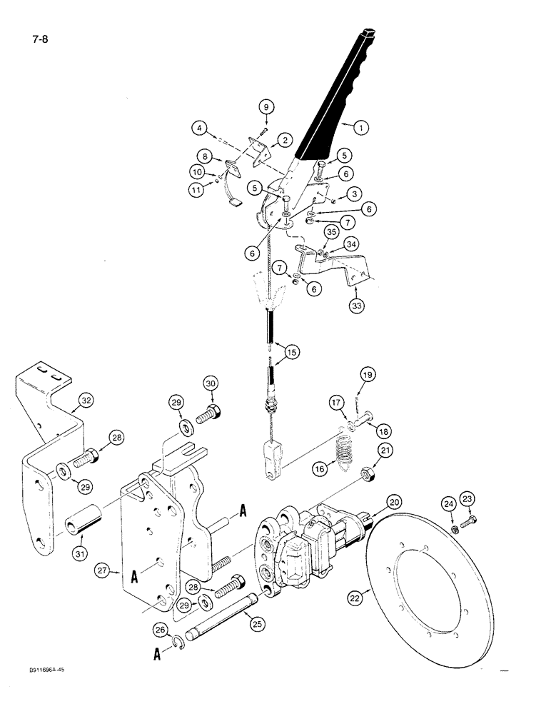 Схема запчастей Case 621 - (7-08) - PARKING BRAKE CONTROLS AND MOUNTING, P.I.N. JAK0027512 AND AFTER (07) - BRAKES