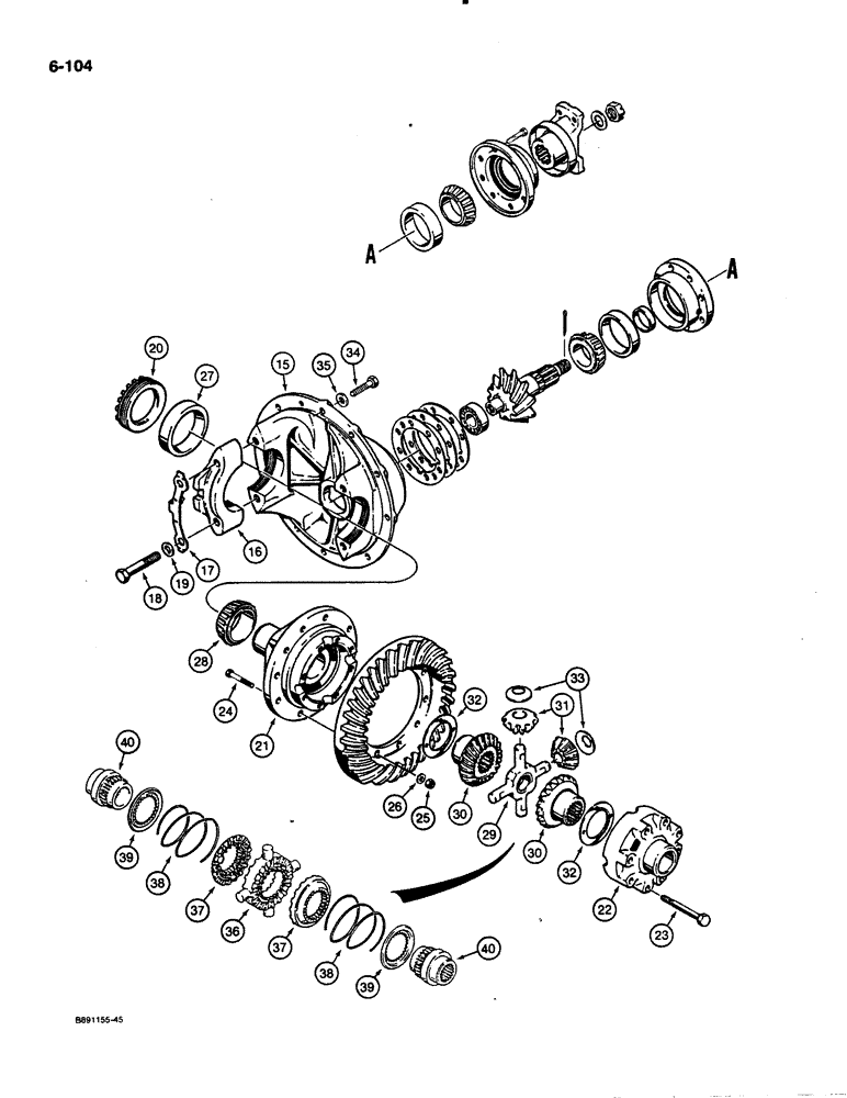 Схема запчастей Case 621 - (6-104) - FRONT AND REAR AXLE DIFFERENTIAL, P.I.N. JAK0020901 AND AFTER (06) - POWER TRAIN