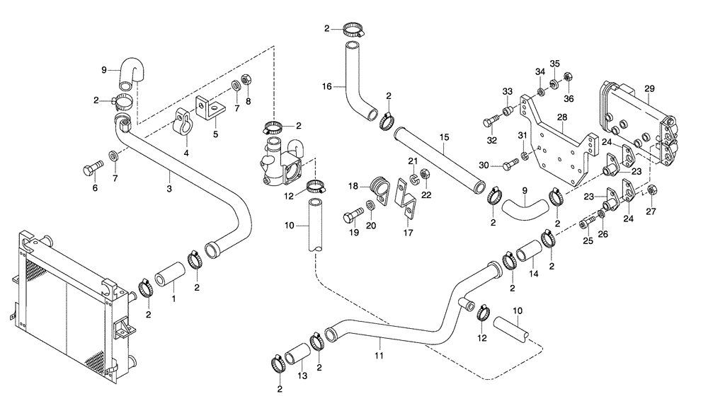 Схема запчастей Case 330 - (04A01030610[01]) - ENGINE COOLING SYSTEM - PIPING (01) - ENGINE