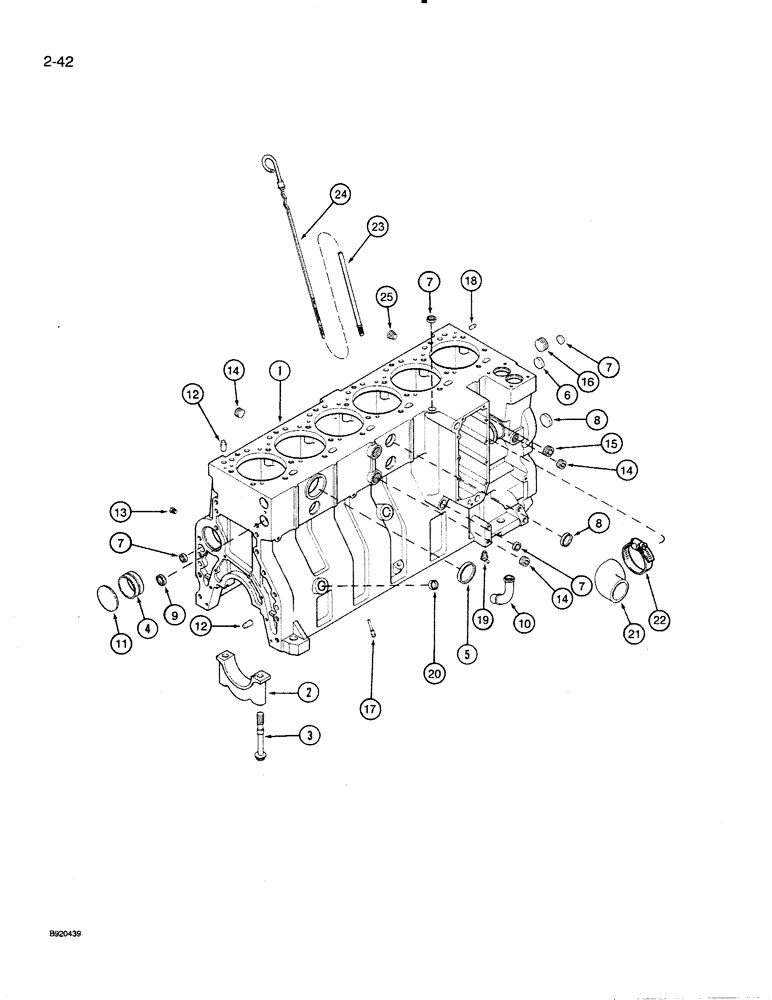 Схема запчастей Case 821 - (2-042) - CYLINDER BLOCK 6T-830 ENGINE TWELVE PISTON COOLING NOZZLES ENGINE SERIAL NO 44487830 - 44706125 (02) - ENGINE