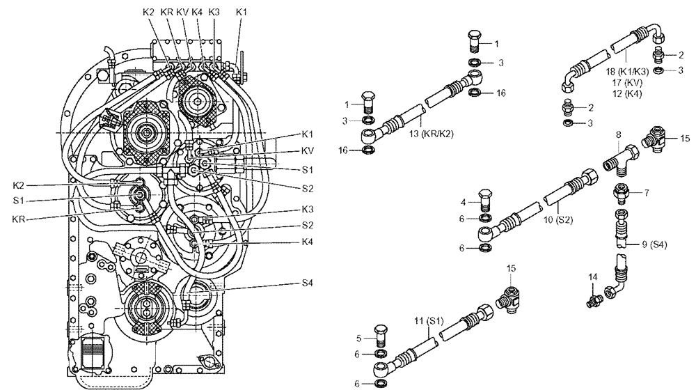 Схема запчастей Case 330 - (18A03020585[01]) - TRANSMISSION - PIPING (03) - Converter / Transmission