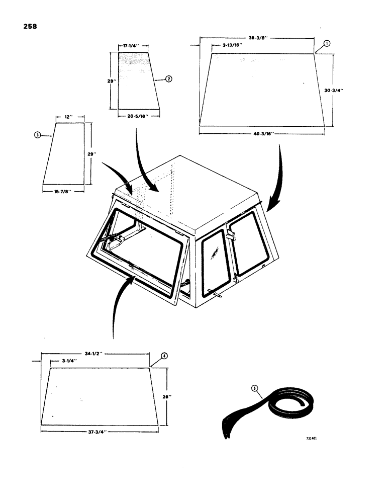 Схема запчастей Case W18 - (258) - L50462 AND L50581 OPERATORS CAB, GLASS AND MOLDING (09) - CHASSIS