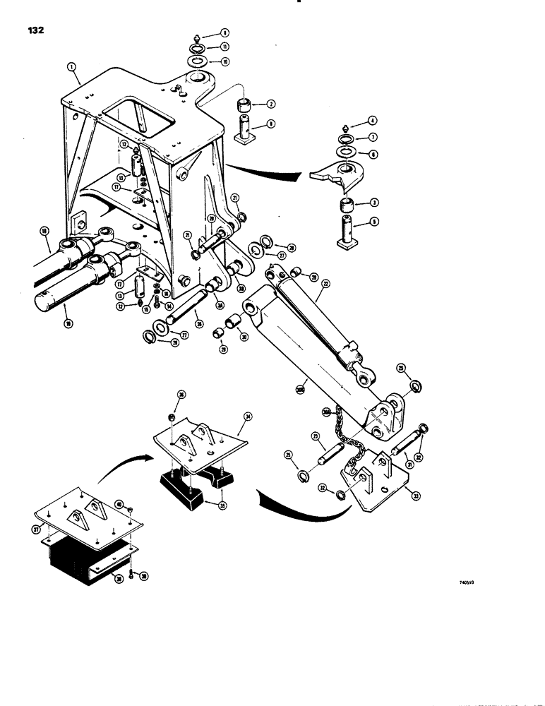 Схема запчастей Case 26C - (132) - MOUNTING FRAME AND STABILIZERS 