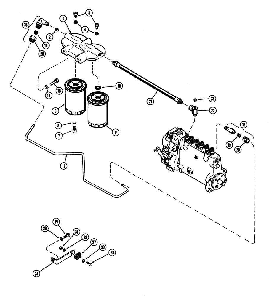 Схема запчастей Case W20 - (032) - (401BD) DIESEL ENGINE FUEL FILTER SYSTEM (03) - FUEL SYSTEM