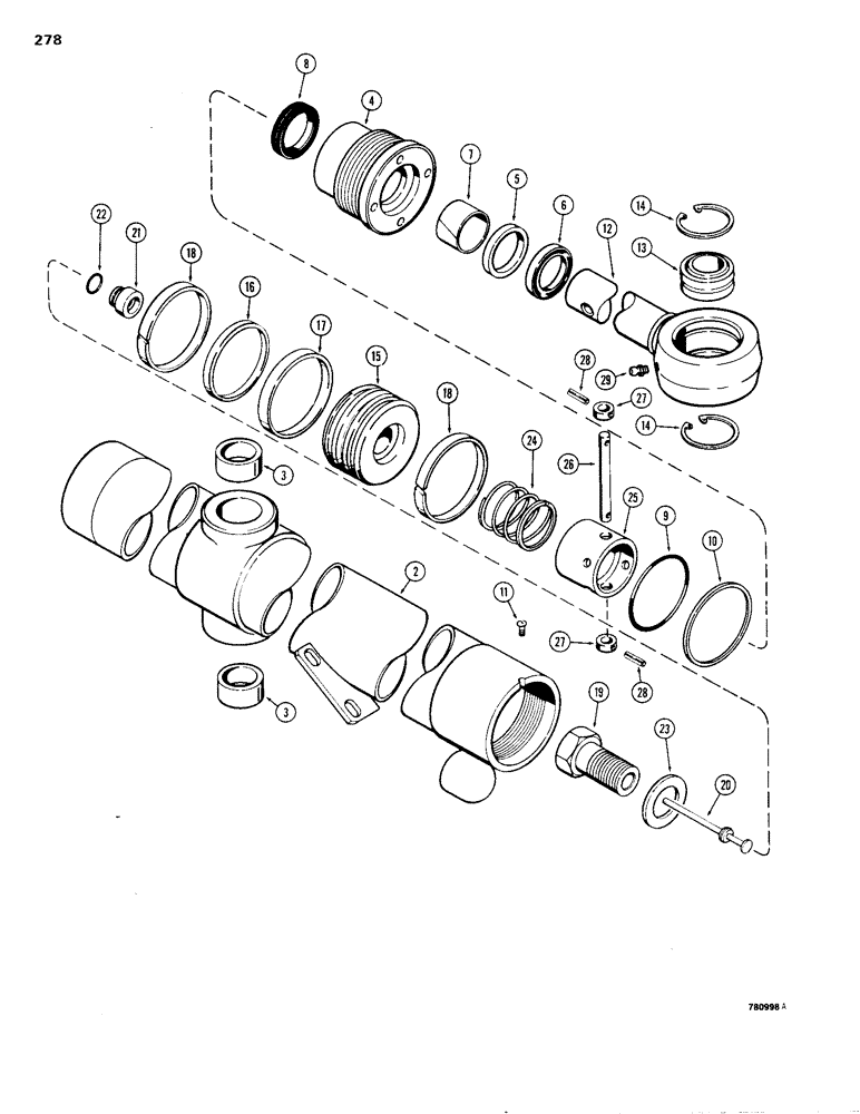 Схема запчастей Case 1150B - (278) - G101264 AND G101265 DOZER LIFT CYLINDERS, G103102 & G103103 DOZER LIFT CYLINDERS, TILT DOZER (07) - HYDRAULIC SYSTEM