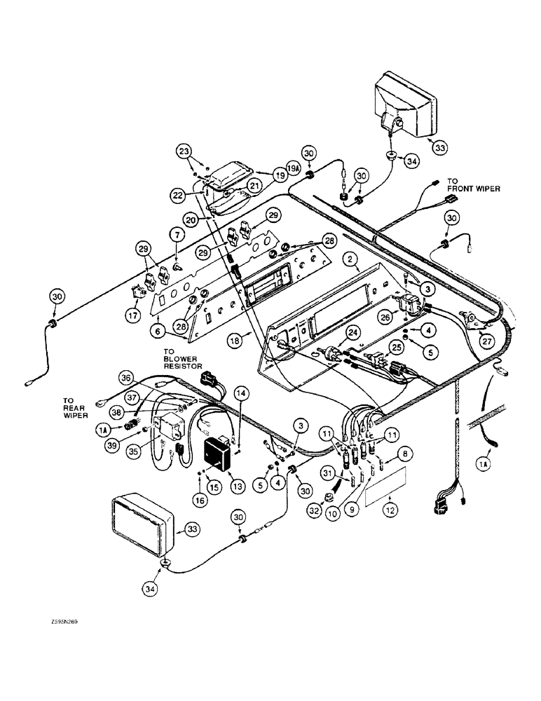 Схема запчастей Case 1150E - (4-46) - CAB CONTROL PANEL, WIRING, AND LAMPS, PRIOR TO DOZER P.I.N. JAK0009016 OR LOADER PIN JAK0009982 (04) - ELECTRICAL SYSTEMS