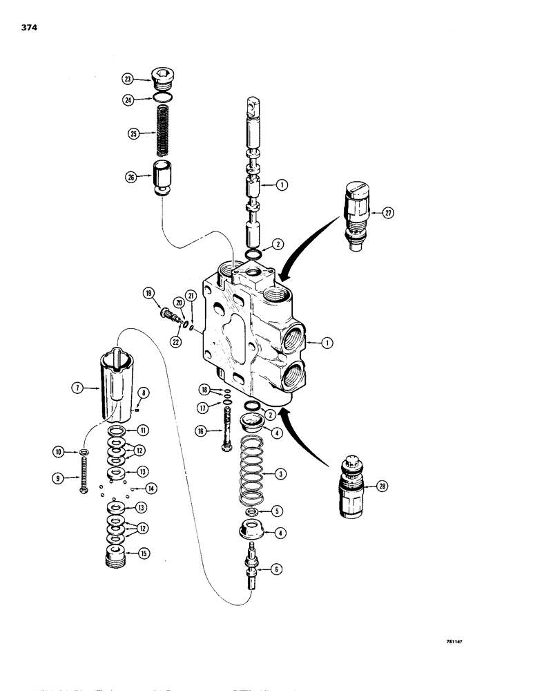 Схема запчастей Case 1150B - (374) - D87084 LOADER LIFT SECTION (07) - HYDRAULIC SYSTEM