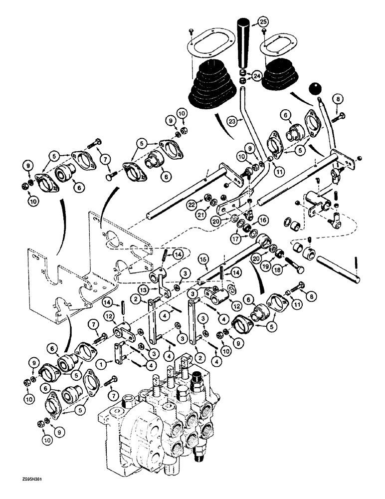 Схема запчастей Case 1155E - (8-098) - EQUIPMENT CONTROL VALVE AND LEVERS, TWO LEVERS - THREE SPOOL VALVE PIN JAK0008634 & AFT (08) - HYDRAULICS