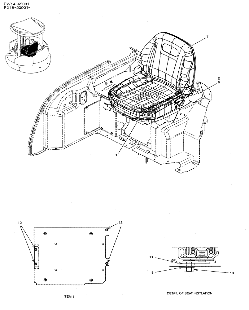 Схема запчастей Case CX31B - (01-060) - SEAT INSTAL (90) - PLATFORM, CAB, BODYWORK AND DECALS