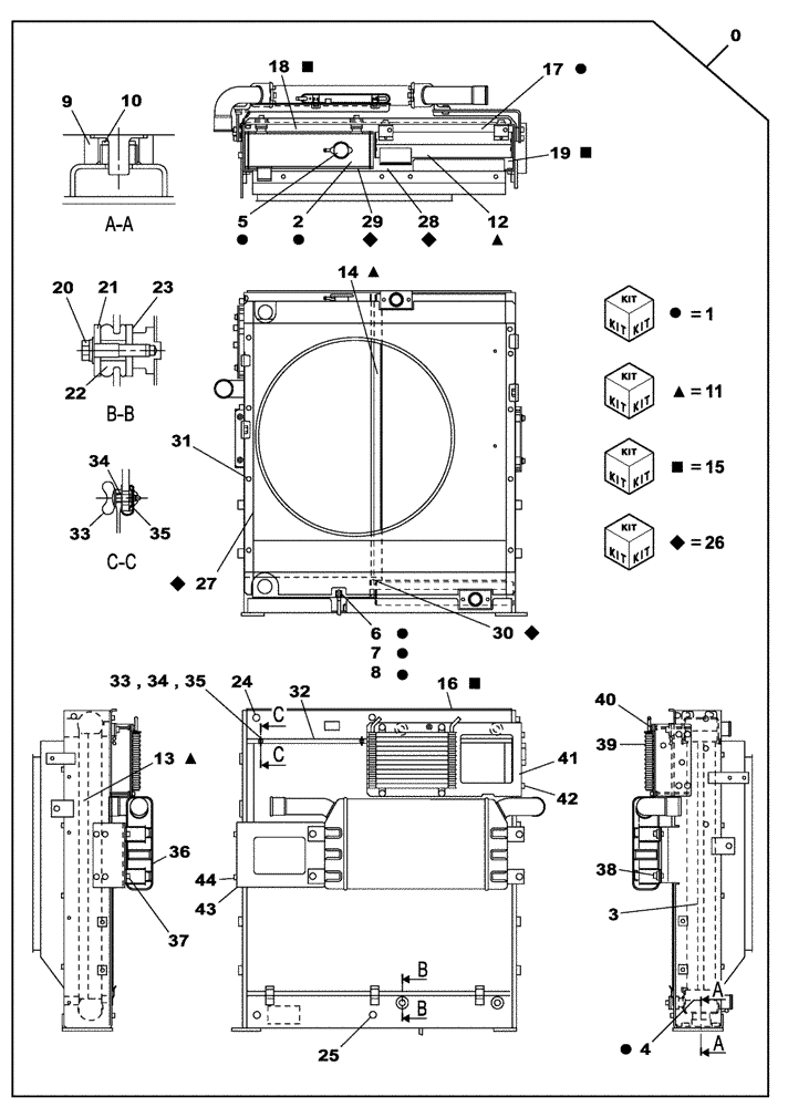 Схема запчастей Case CX210C LR - (10.400.01) - RADIATOR ASSY (10) - ENGINE