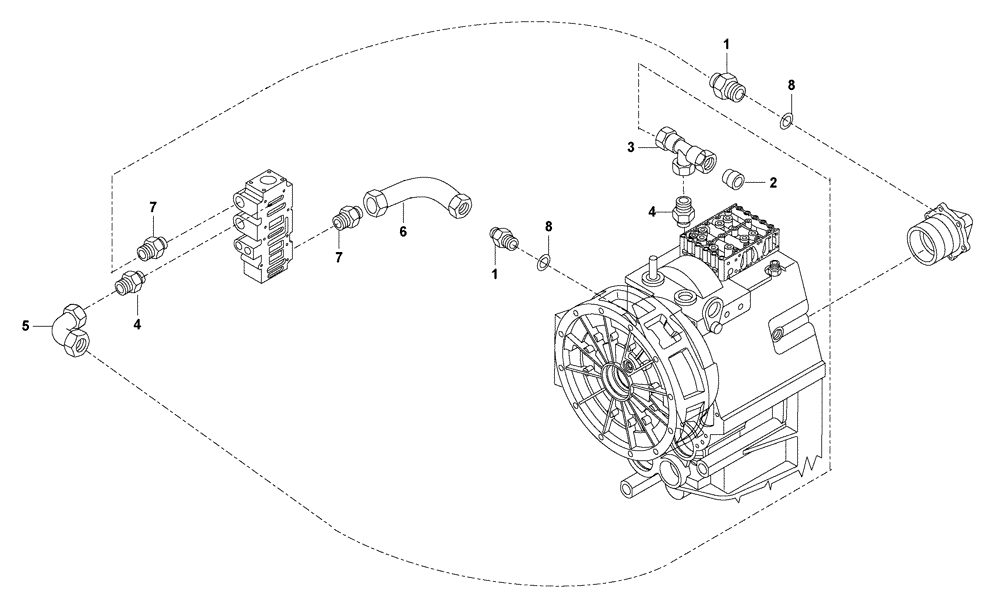 Схема запчастей Case 330B - (18A00000992[001]) - CONNECTIONS, GEARBOX W/RETARDER (87569657) (03) - Converter / Transmission