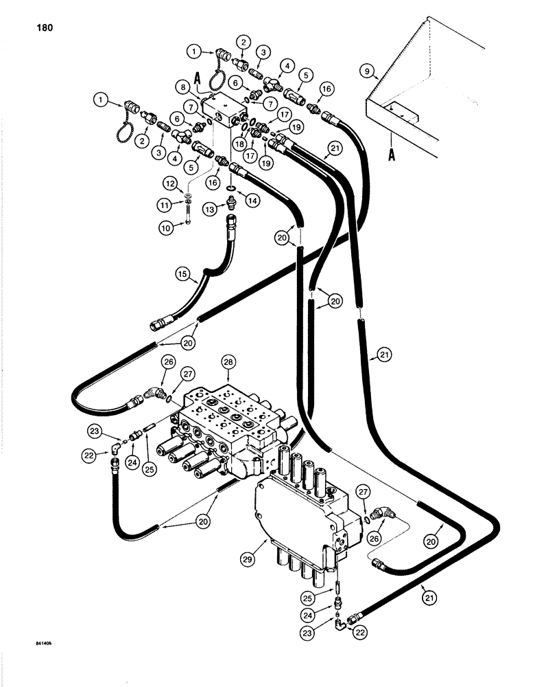 Схема запчастей Case 1280B - (180) - MAIN CONTROL VALVE POWER SENSING LINES, USED WITH CASE ENGINE (08) - HYDRAULICS