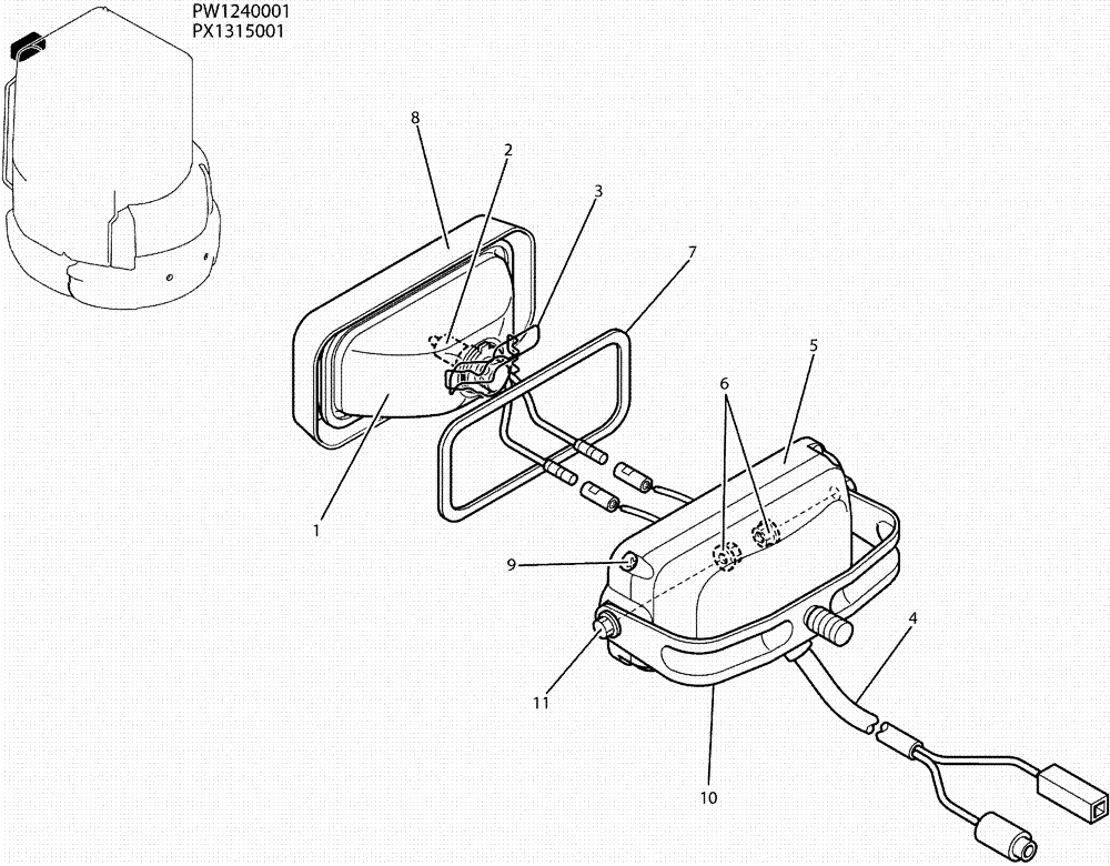 Схема запчастей Case CX36B - (01-051) - LIGHT ASSY, P/N PW80S00004F1 (55) - ELECTRICAL SYSTEMS