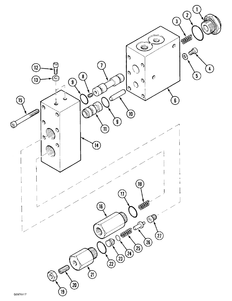 Схема запчастей Case 170C - (8-136) - PARALLEL SUPPLY CONTROL VALVE, FOR ARM CIRCUIT (08) - HYDRAULICS