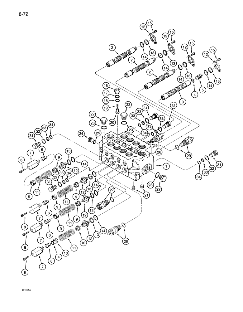 Схема запчастей Case 1086B - (8-072) - 1086B FOUR SPOOL VALVE - OUTSIDE (08) - HYDRAULICS