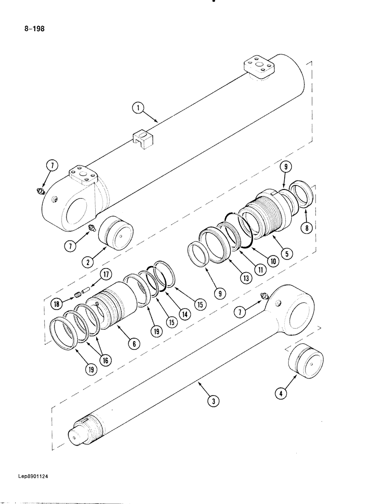 Схема запчастей Case 888 - (8-198) - TOOL CYLINDER (08) - HYDRAULICS