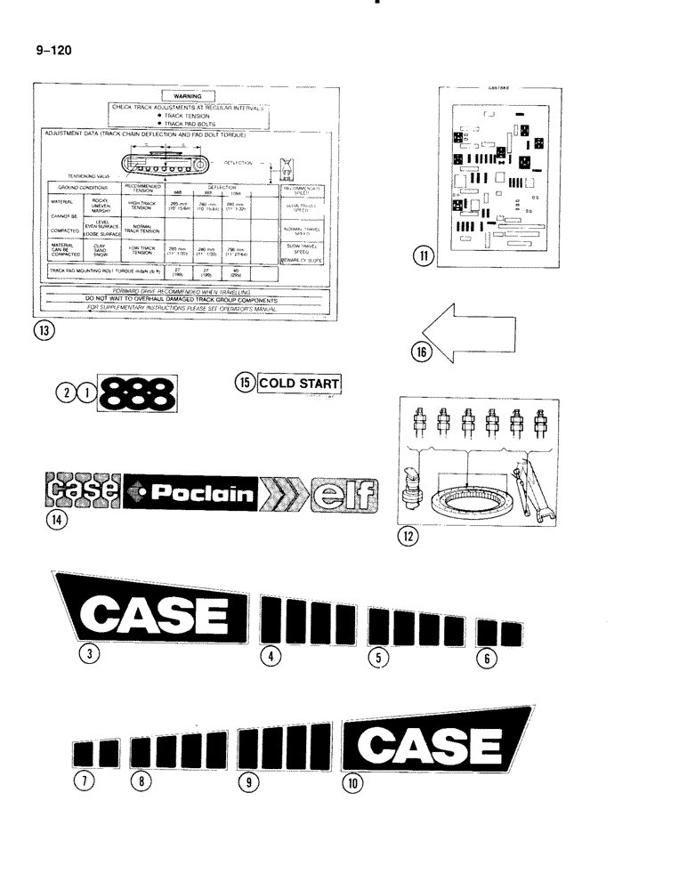 Схема запчастей Case 888 - (9-120) - DECALS, P.I.N. FROM 15201 AND AFTER (09) - CHASSIS