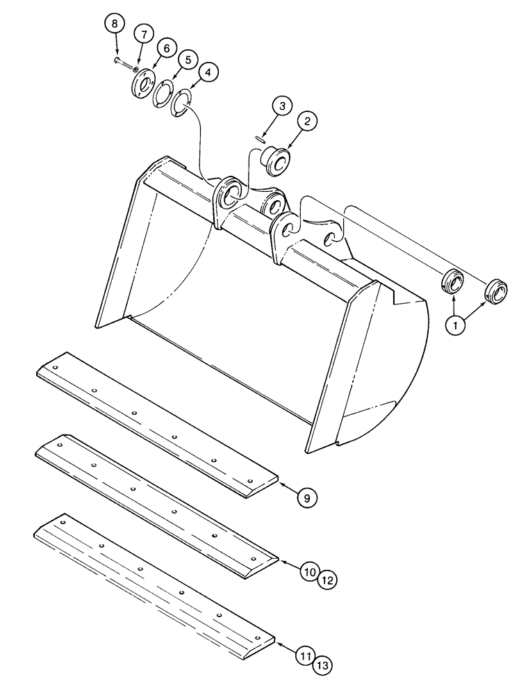 Схема запчастей Case 9020 - (9-58) - H & H BUCKETS, DITCH, DITCH BUCKET ASSEMBLY, OPTIONAL BOLT-ON CENTER CUTTING EDGES W/ HARDWARE (09) - CHASSIS