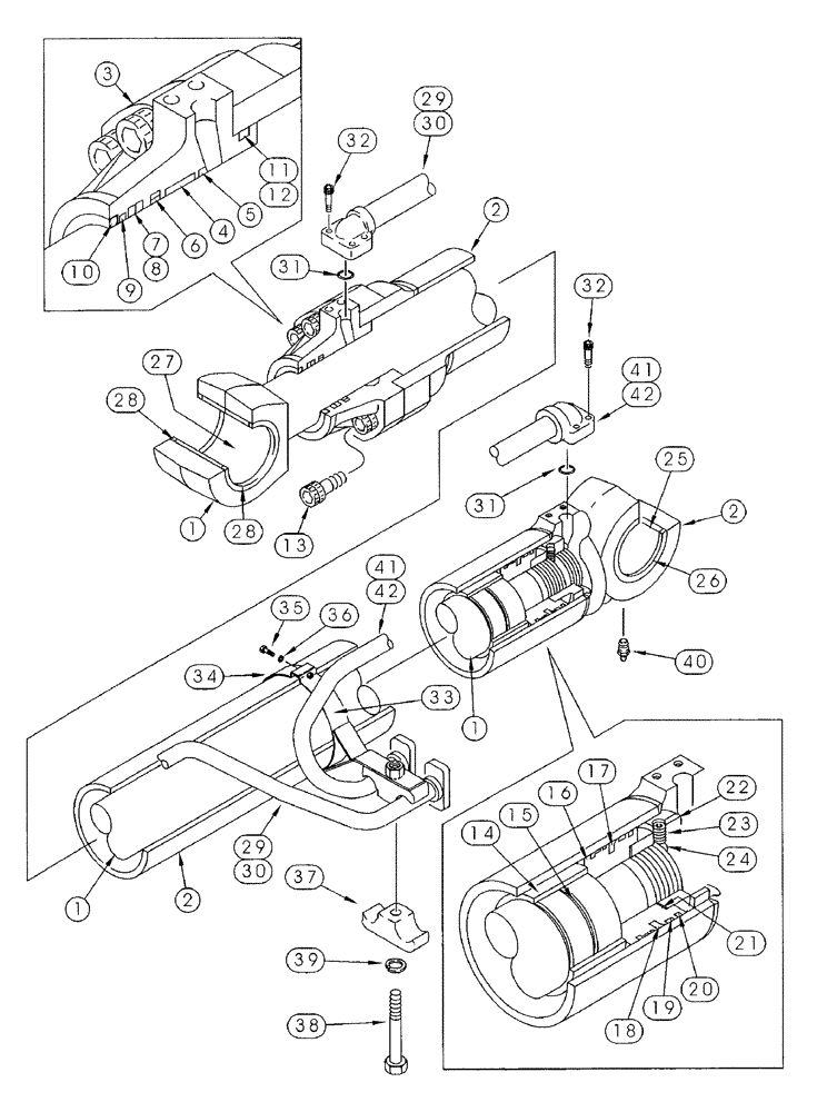 Схема запчастей Case 9050B - (8-188) - BOOM CYLINDERS (08) - HYDRAULICS