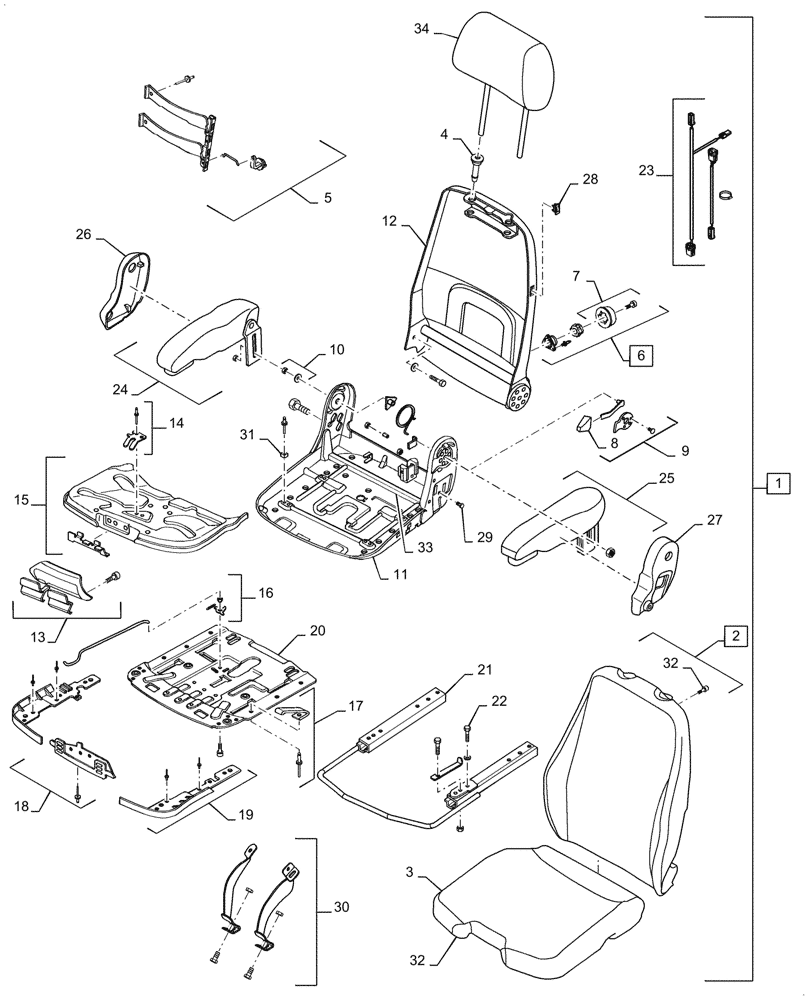 Схема запчастей Case 1121F - (90.120.05) - SEAT ASSY - AIR, TOP (90) - PLATFORM, CAB, BODYWORK AND DECALS