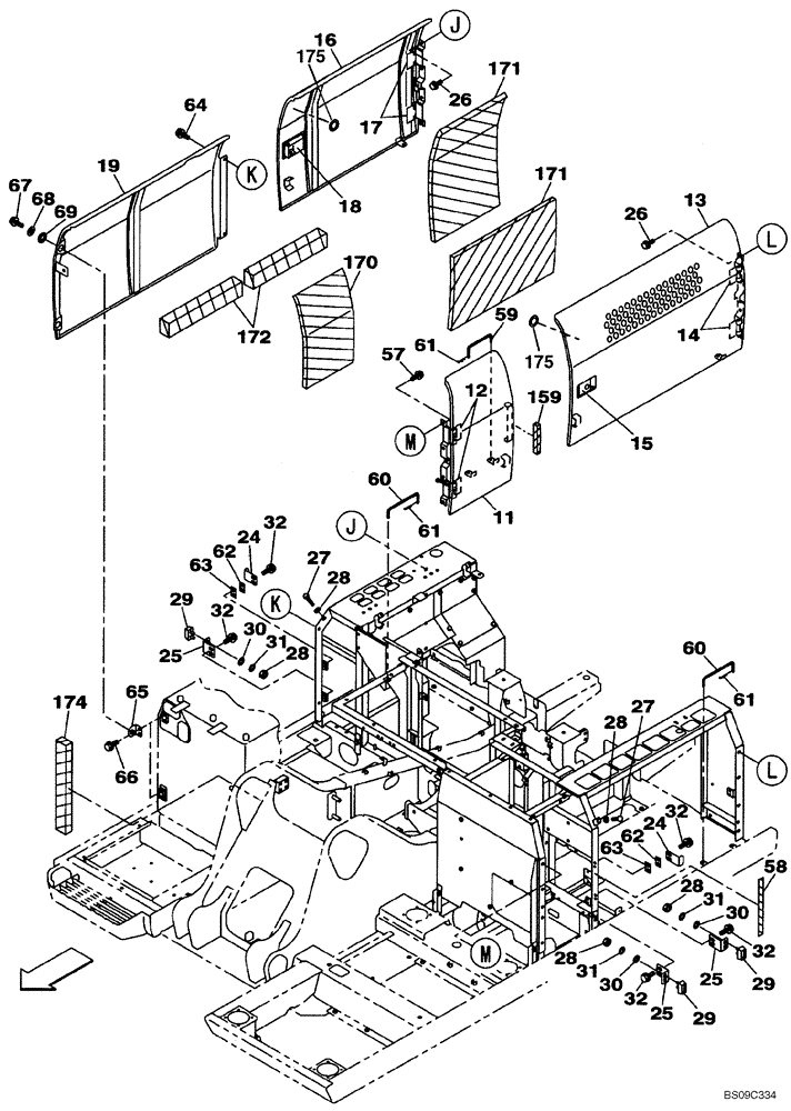 Схема запчастей Case CX240B - (09-06) - ACCESS DOOR - INSULATION (09) - CHASSIS/ATTACHMENTS