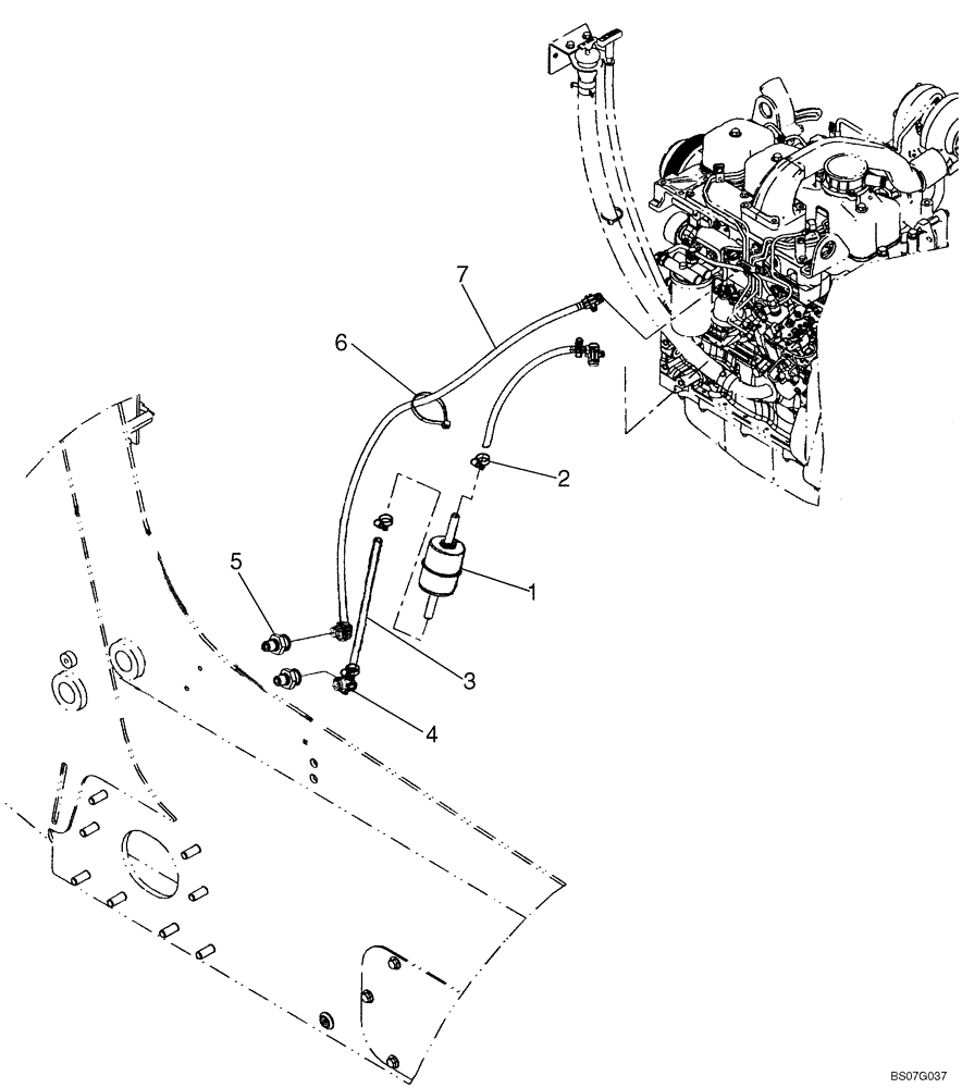 Схема запчастей Case 450CT - (03-01A) - FUEL LINES WITH HOSE CLAMPS AT FUEL FILTER; IF USED (03) - FUEL SYSTEM