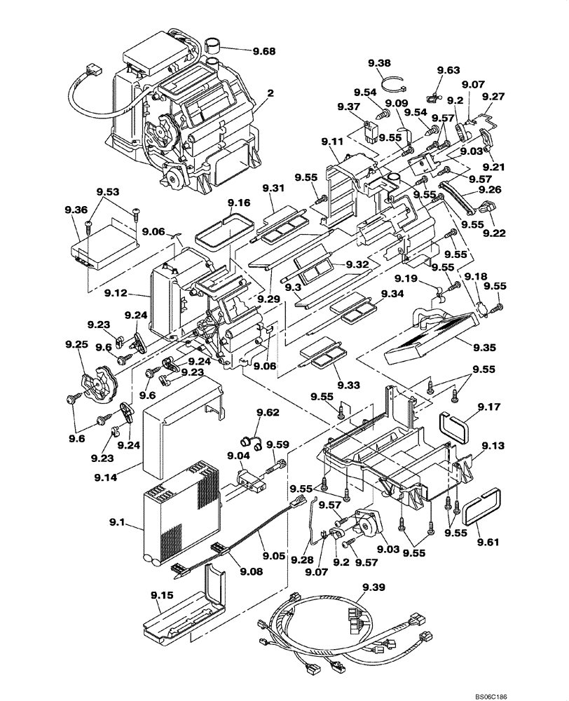 Схема запчастей Case CX800 - (09-035-00[01]) - CAB AIR CONDITIONING - DIFFUSER (09) - CHASSIS