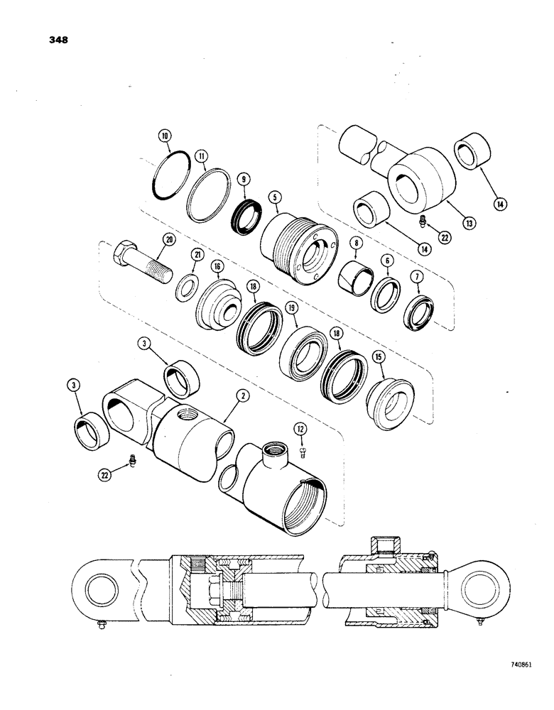 Схема запчастей Case 850 - (348) - G33776 TILT CYLINDER - TILT DOZER, GLAND IS STAMPED WITH CYLINDER PART NUMBER (07) - HYDRAULIC SYSTEM