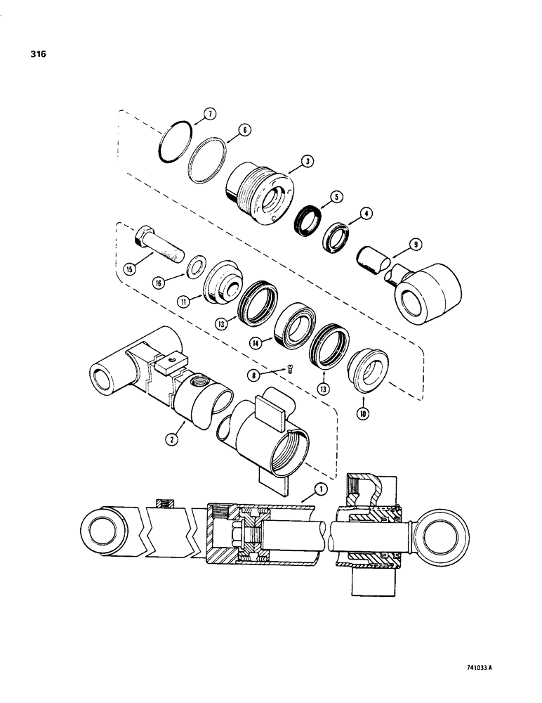 Схема запчастей Case 35 - (316) - G33142 BACKHOE DIPPER EXTENSION CYLINDER 