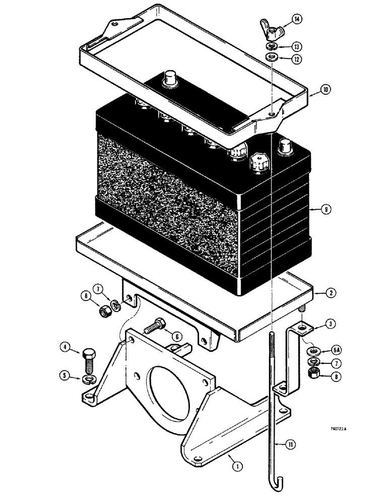 Схема запчастей Case 380CK - (122) - BATTERY, HOLDDOWN AND BRACKETS 