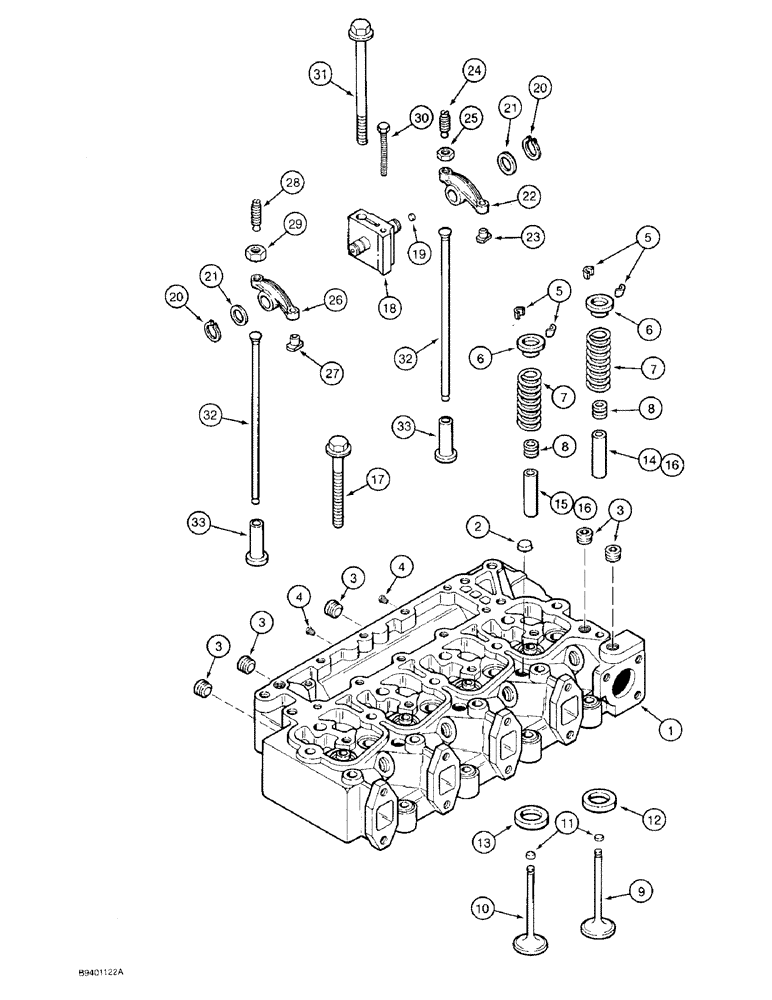 Схема запчастей Case 480F - (2-29A) - CYLINDER HEAD AND VALVE MECHANISM, 4-390 ENGINE, FOR FUEL INJECTION NOZZLES WITH 7 MM DIAMETER TIP (02) - ENGINE