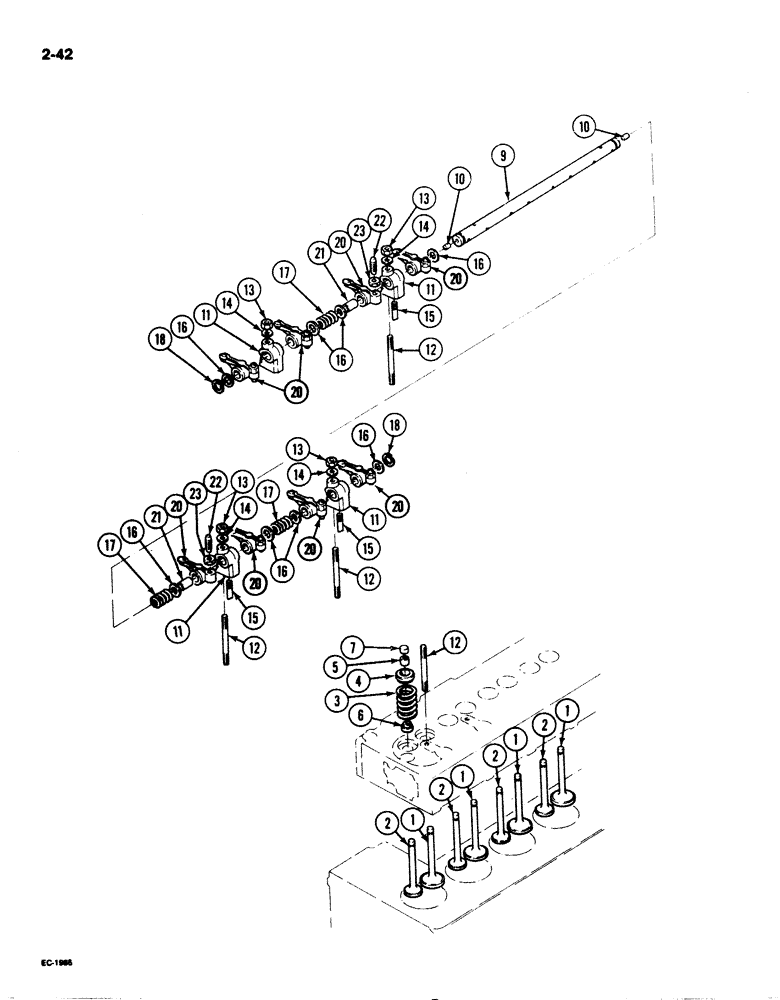 Схема запчастей Case 1825 - (2-42) - VALVE MECHANISM AND ROCKER ARM, DIESEL MODELS (02) - ENGINE