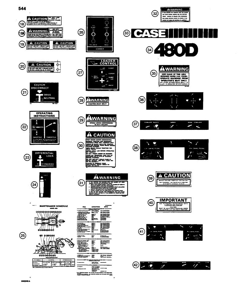 Схема запчастей Case 480D - (544) - DECALS (90) - PLATFORM, CAB, BODYWORK AND DECALS