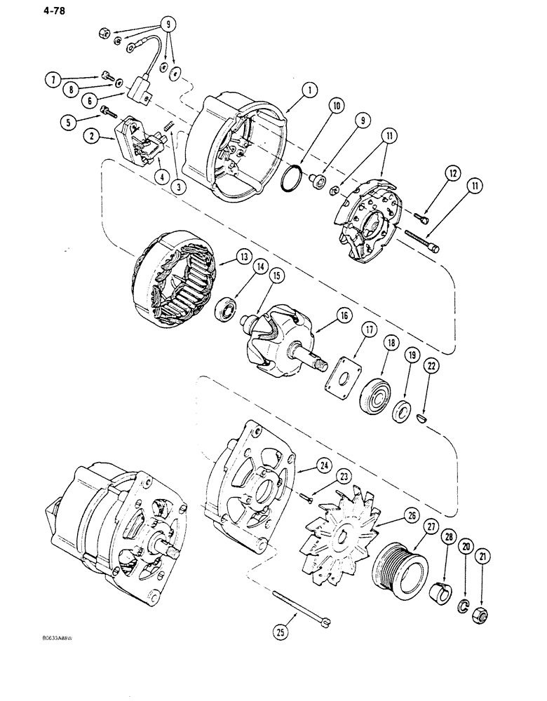 Схема запчастей Case 680K - (4-078) - A186125 ALTERNATOR, USED ON MODELS WITH 12 VOLT ELECTRICAL CIRCUIT (04) - ELECTRICAL SYSTEMS